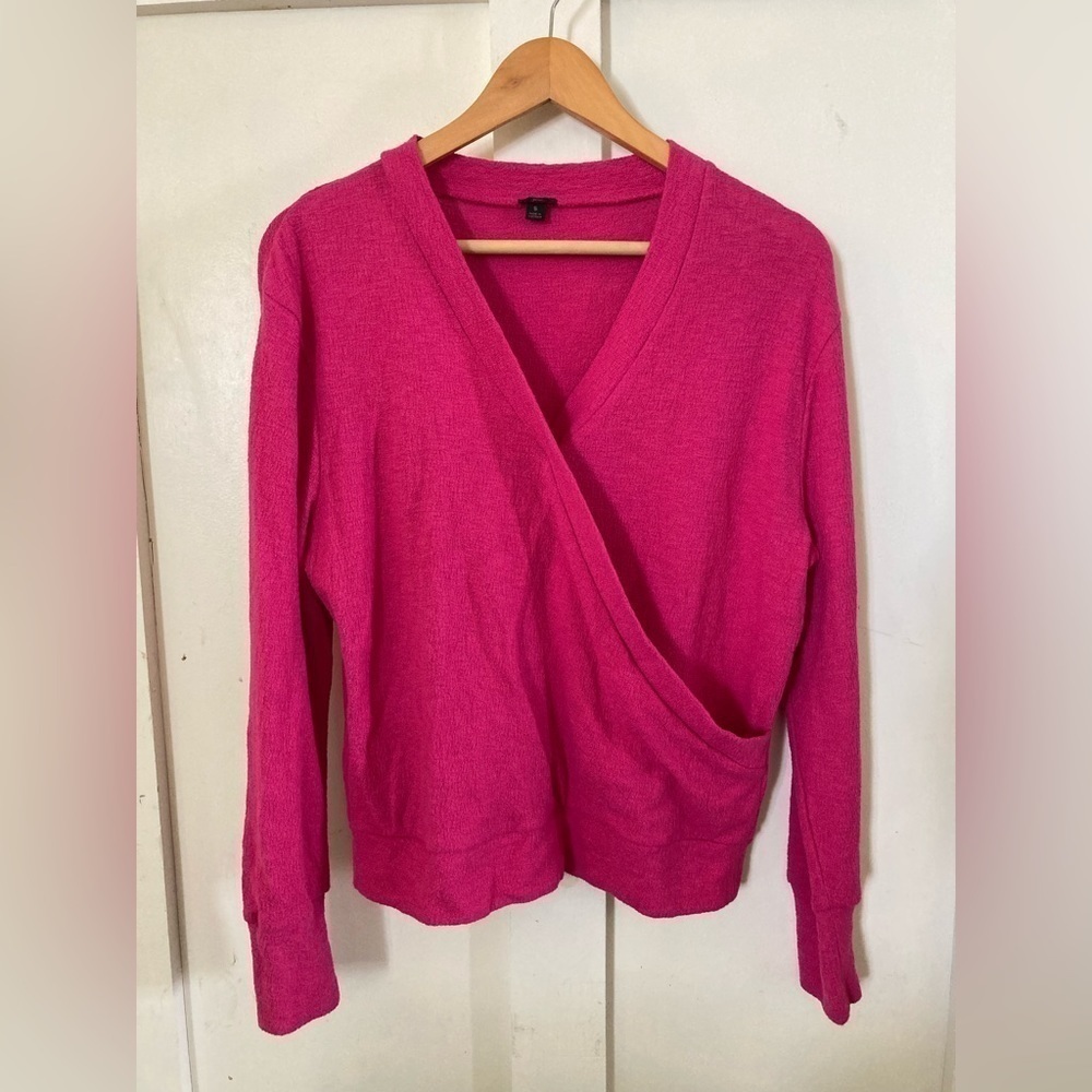 J crew hot pink wrap blouse pullover sweater gauzy 100% cotton small